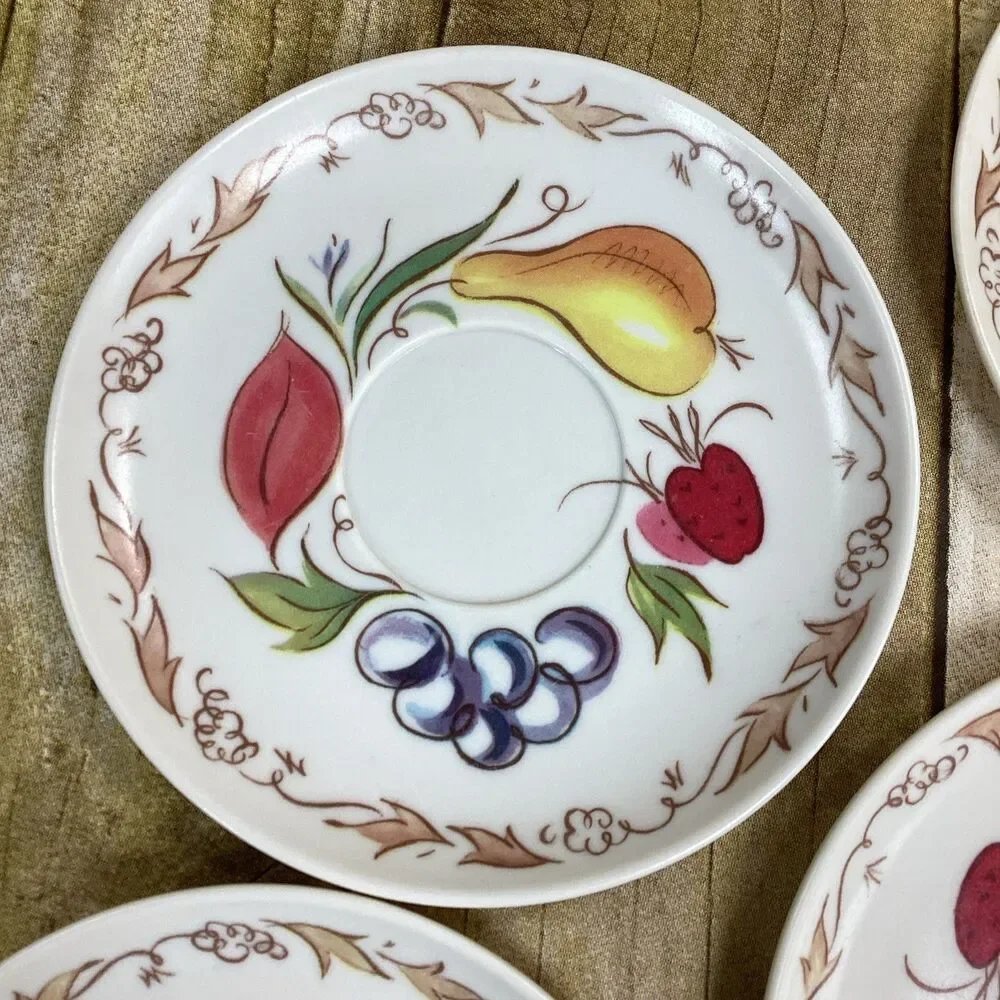 Vintage Fruit Harvest Melamine Plate Saucer Lot Of 7 1960s 5.75